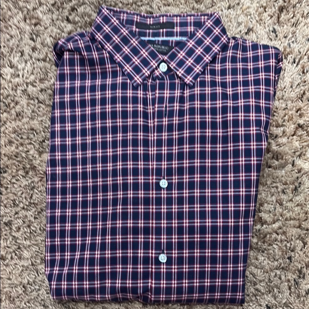 Men's Navy and Red Checkered Shirt